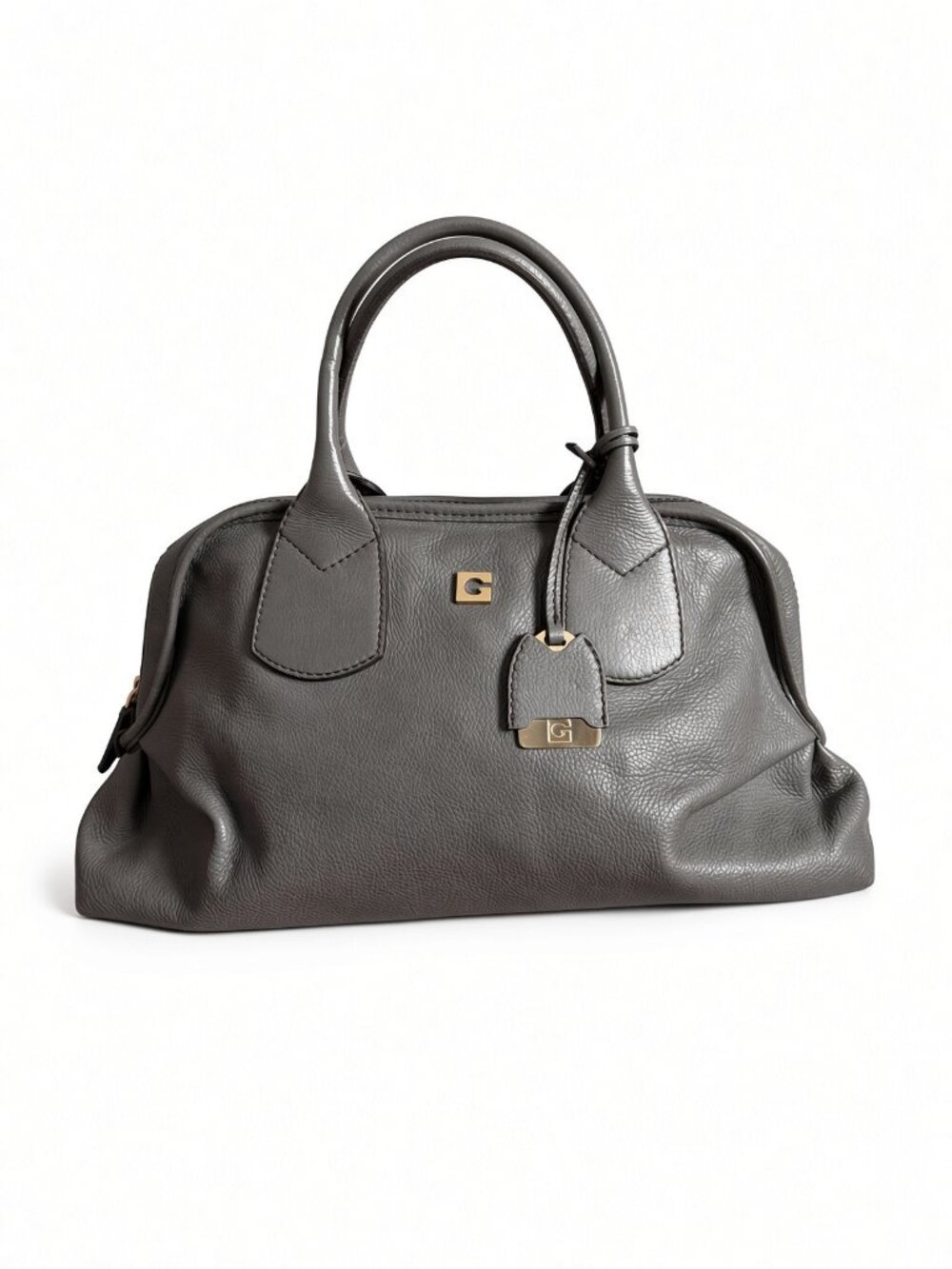Gherardini Gray Leather Bowler Bag Gold Hardware Vintage